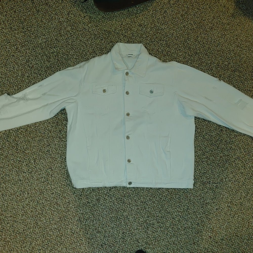 White Distressed Denim Jacket XXL